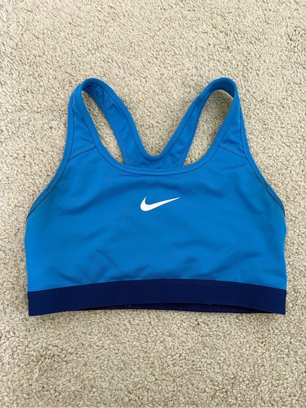 Nike Women's Bright Blue Racerback Swim Top with Navy Band